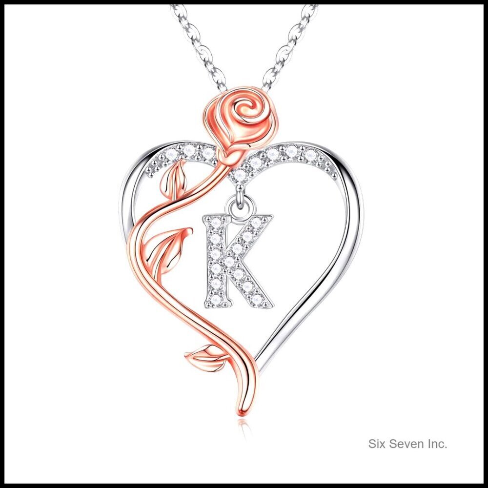 925 Sterling Silver Rose Heart Initial Necklace Elegant Minimalist Jewelry Gift